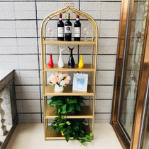 American shelf floor retro iron shelf gold bird cage storage rack storage shelf solid wood multi-layer shelf