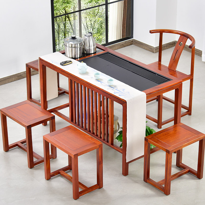 Boyuan tea table Wujin stone tea plate set home tea sea band stool flower pear solid wood kung fu tea set tea table