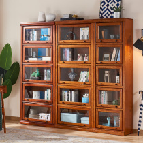 American solid wood bookcase shelf with door Glass door Floor-to-ceiling bookshelf Corner locker Childrens dustproof bookcase wall
