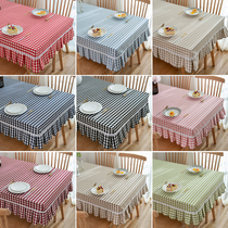 Cotton linen tablecloth fabric plaid table cover kindergarten all-inclusive tablecloth household dining tablecloth rectangular coffee table custom made