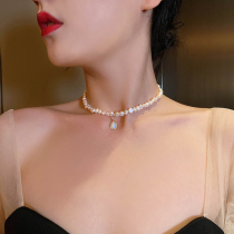 Carrying Koko high-end design ~ natural pearl necklace female spar personality pendant fashion clavicle neck chain