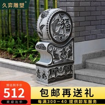 A pair of stone carving door piers Household bluestone antique stone drums Chinese villa courtyard door decoration door piers holding drum stones