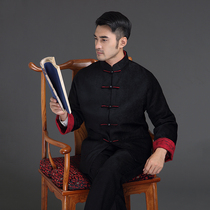 Middle-aged and elderly Tang suit mens large size stand collar buckle autumn and winter Chinese suit casual long sleeve banquet jacket father suit