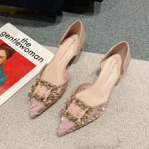 Warsizce ~ American Sexy Pointed Spring Autumn Summer Shallow Mouth Temperament Metal Buckle Kitten Heel Fashion High Heels