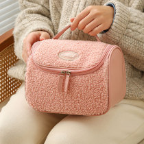 Cosmetic bag female portable super fire high grade lamb hair large capacity wash travel cosmetics storage bag waterproof