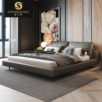  Nordic leather bed Modern minimalist Master bedroom bedroom double bed 1 8 meters Italian minimalist leather bed Wedding bed soft bag