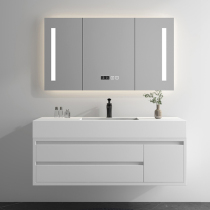 White rock board bathroom cabinet combination modern simple smart mirror cabinet toilet wash table Oak Custom