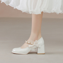 Six Points Great Uncle 2022 Spring New Mary Rare Girl Shoes Butterfly Knot Coarse Heel Lacquered Leather High Heel With Shallow Mouth Single Shoes