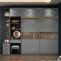 Nordic solid wood wardrobe simple modern with dressing table two-door sliding door master bedroom home Assembly light luxury wardrobe