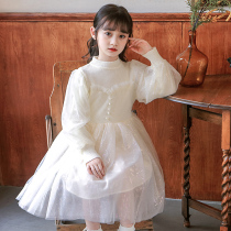 Girl Dress Girl Dress Spring Autumn 2022 Princess Dresses Dress Children White Spring Foreign Air Big Boy Netting Red Dress Tide