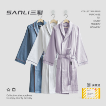  Sanli towel bathrobe Womens absorbent quick-drying pure cotton mens bathrobe long pajamas summer thin models couple nightgown hotel