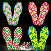 Cross-stitch insoles winter men and women self-embroidered sweat-absorbing warm Xiangxi handmade cotton cloth full embroidered with needlework insole