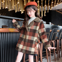 Girls coat autumn winter clothing 2022 new children foreign air lamb wool garnter thickened great coat baby medium length