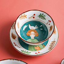 Kawashima House fairy tale Japanese tableware ceramic bowl cute girl heart Rice Bowl creative personality soup bowl set home