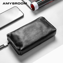 Hand bag mens leather soft leather high-grade business leisure small mens long mobile phone bag large capacity Tide brand clutch bag