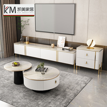 Light luxury tea table TV cabinet combination bright light rock board high and low round small apartment Italian modern simple living room furniture
