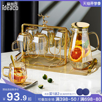 Cold water pot glass high temperature resistant diamond home large capacity cool water cup tea maker light and luxurious suit heat-resistant open water bottle