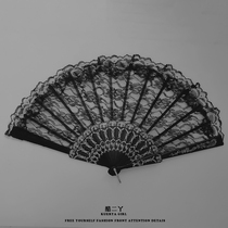 Cool two ya Chinese style retro JK cheongsam lace fan folding fan dark girl wind abstinence line photo props