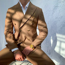 British style slim double-breasted blazer mens Korean version of formal dress fashion Wedding groom Ruffian handsome suit suit suit