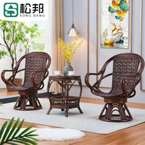 Natural Real rattan chair three-piece rotating Teng chair back chair balcony bay window leisure table and chair combination European coffee