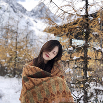 Retro National Wind snow mountain scarf rice city Aden Tibet Xinjiang tourism autumn and winter warm shawl thick collar female