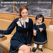  Chen Da Pig L mom parent-child dress suit 2021 new autumn childrens long-sleeved dress Western style mother and daughter dress