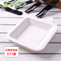 Pulp plate Barbecue plate Cake tray pad dividing plate Sugarcane pulp paper plate Disposable small square plate five sets