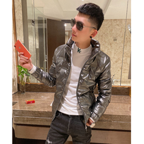 Spiritual guy slim shiny down jacket young man wearing vitality cotton clothes tide men stand collar thick coat top male