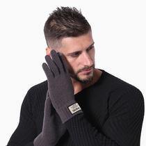 Mens warm gloves large size autumn and winter plus velvet thickened knitted wool five fingers student riding touch screen gloves