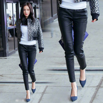 2022 Spring and autumn Korean version Yang power stars with the same thin section leather pants female high waist beating bottom outside wearing 90% skintight and small leggings