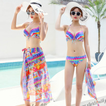 Swimsuit women bikini three-piece set small chest gather sexy three-point big chest tie triangle ins wind swimsuit Han