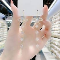 South Korea Dongdaemun temperament diamond bow crystal tassel ear line High sense Sen department super fairy net red earrings women