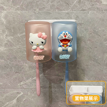 Non-perforated wall-mounted storage drain cute couple toothbrush holder cartoon brush cup gargle cup set storage holder
