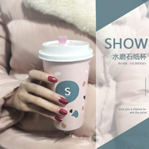Net celebrity Heicha marble coffee paper cup with lid Disposable milk tea paper cup soymilk hot drink cup custom 500ml