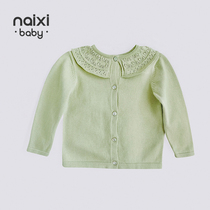 NAIXIBABY | front and back 2 wearing early spring girl 100 lap knit cardiovert soft lace collar baby cardiovert jacket