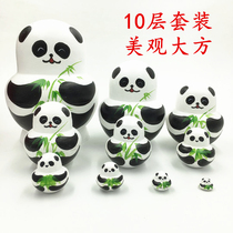 Hand-painted Russian doll panda doll 10-layer handmade creative childrens toys gift ornaments air-dried basswood