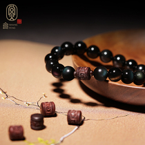 Obsidian leaflet red sandalwood hand string men and women six characters true words transfer bead protection beaded bead bracelet gift beaded jewelry