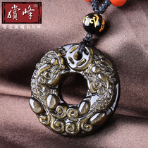 Rainbow eye ice obsidian double brave pendant safe buckle men and women couples gold obsidian lucky necklace jewelry