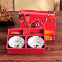 Rooster Antique Gift Set 2 Bowl 2 spoons ceramic tableware Rice Bowl return gift bowl chopsticks set Bowl Spoon color box chicken male