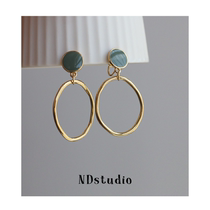 ND Long live Long Live French style retro foggy blue drop glaze irregular circle Advanced sensation Mosquito Coil Ear Clip