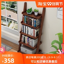 Nordic study solid wood bookshelf creative flower stand modern simple floor to wall trapezoidal bedside shelf storage cabinet