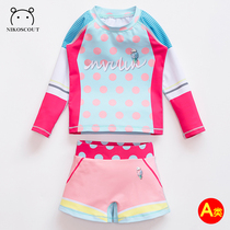 Swimsuit Childrens female childrens split girls swimsuit long-sleeved cute childrens Korean sunscreen quick-drying conservative swimsuit