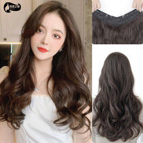 Wig female long curly hair big wave wig patch invisible non-trace U-shaped full head long straight hair clip one piece