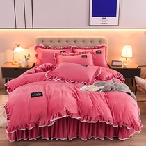 Coral velvet plus velvet milk velvet bed four-piece double-sided velvet flannel winter warm quilt cover bedding