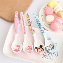 Cute cartoon long handle spoon Creative household melamine resin childrens melamine tableware Primary school girl eating spoon