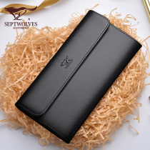 Seven Wolves Wallet Long mans leather clip genuine leather minimalist Damp Head Layer Bull Peel Large Capacity New Long Clip