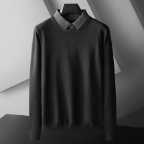 Sweater mens fake two stand-neck long-sleeved shirt fat mans clothing and fat increase loose trend mens knitwear sweater