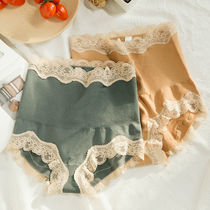 High-waisted belly large size lace panties female Modal postpartum hip sexy safety cotton file student Korean version