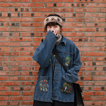 Spring and Autumn New National Fashion Embroidered Denim Women Loose Ancient Jacket vintage Jacket bf