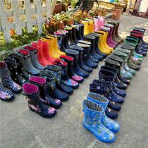 European and American foreign trade new Four Seasons 100 hitch lady Flower Color Rain Shoes Middle Cylinder Rubber Non-slip Waterproof Set Shoes Water Shoes